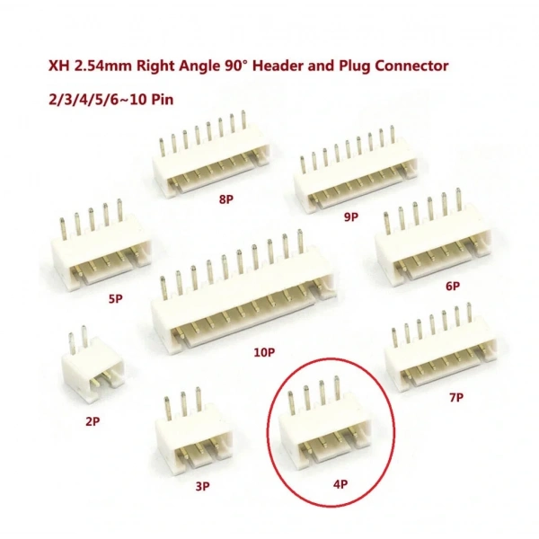 4 Pin JST-XH 2.54 Tunik Konnektör Erkek Eğik 90°