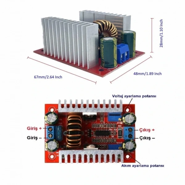 400W 15A 10-60V DC-DC Step-Up Voltaj Yükseltici Boost Modülü