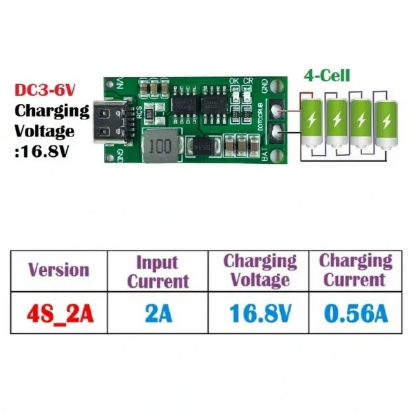 4S 2A Type-C Şarj Modülü Çok Hücreli 18650 Lityum Pil Şarj Devresi 16.8V