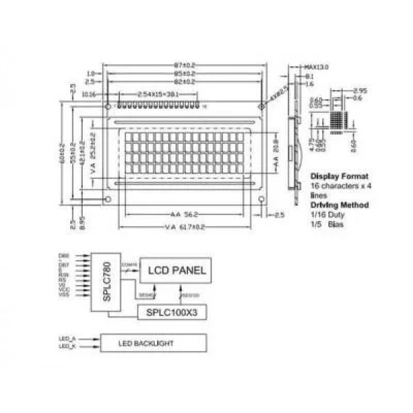 4X16 LCD Ekran Mavi