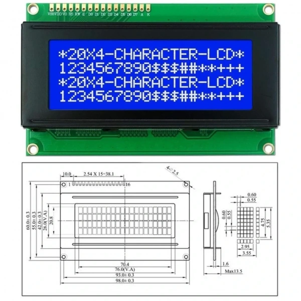 4x20 Mavi LCD Ekran I2C Bağlantılı 20x4 Display Blue