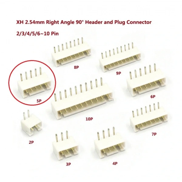 5 Pin JST-XH 2.54 Tunik Konnektör Erkek Eğik 90°