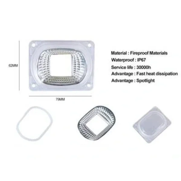 50W Cob Led için Lens + Reflektör + Sızdırmaz Silikon Halka