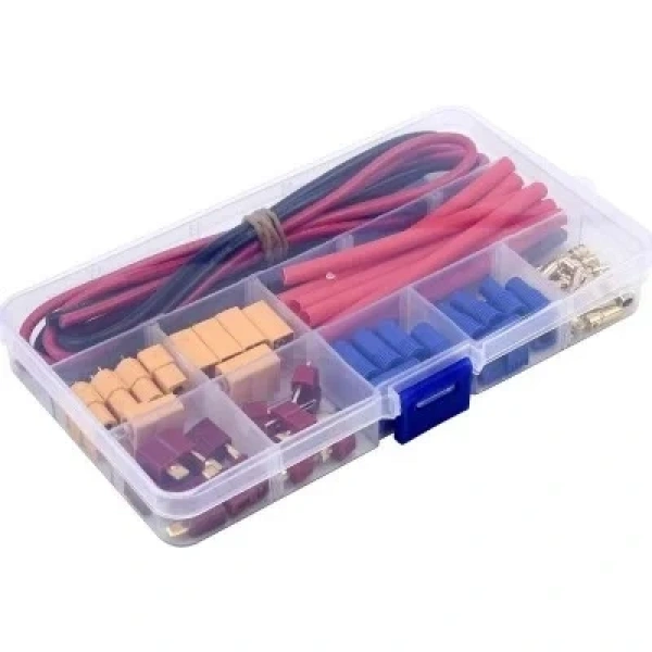 52 Parça T-Plug/EC3/XT60 Erkek ve Dişi Konnektör, Silikon Kablo ve Isıyla Daralan Makaron Seti