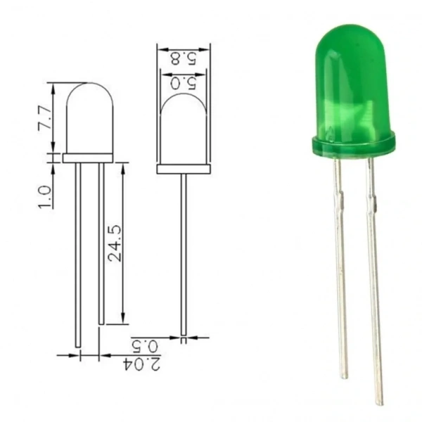 5mm Led Yeşil Diyot Diffused 1 Adet