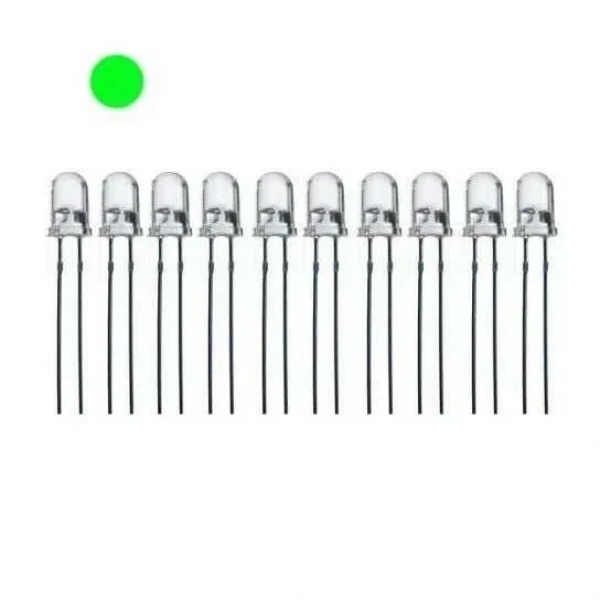 5mm Şeffaf Yeşil Led Paketi - 10 Adet