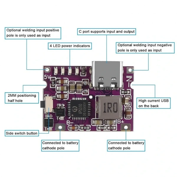5V 3.1A Type-C 18650 LiPo Li-ion Pil Şarj Devresi