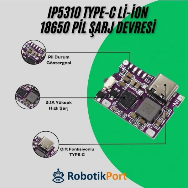 5V 3.1A Type-C 18650 LiPo Li-ion Pil Şarj Devresi