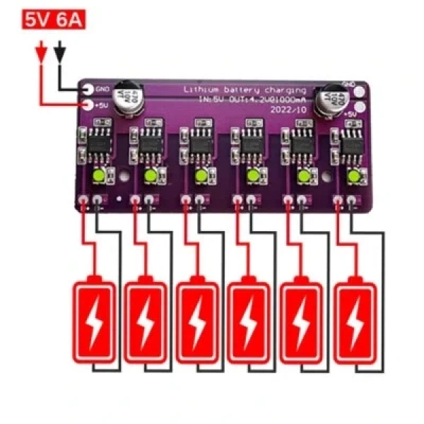 6-Kanal Bağımsız 4.2V 18650 Pil Şarj Devresi