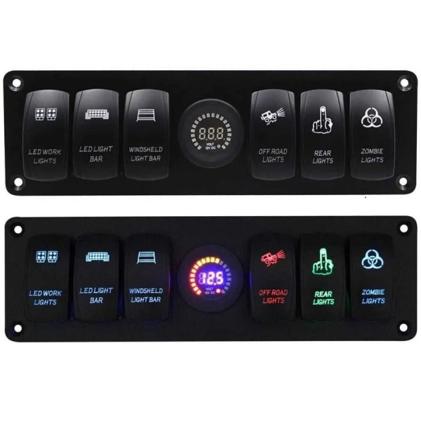6lı ON-OFF Işıklı Anahtar Switch Panel 12V-24V Voltaj Göstergeli
