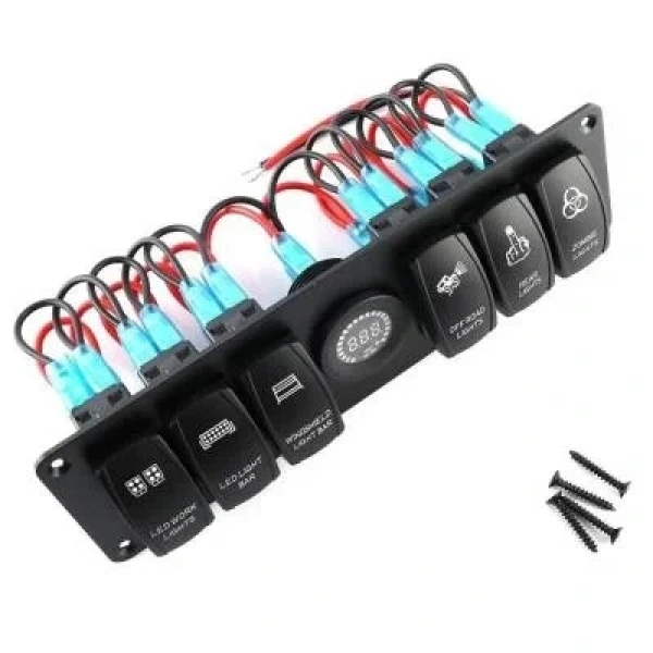 6lı ON-OFF Işıklı Anahtar Switch Panel 12V-24V Voltaj Göstergeli