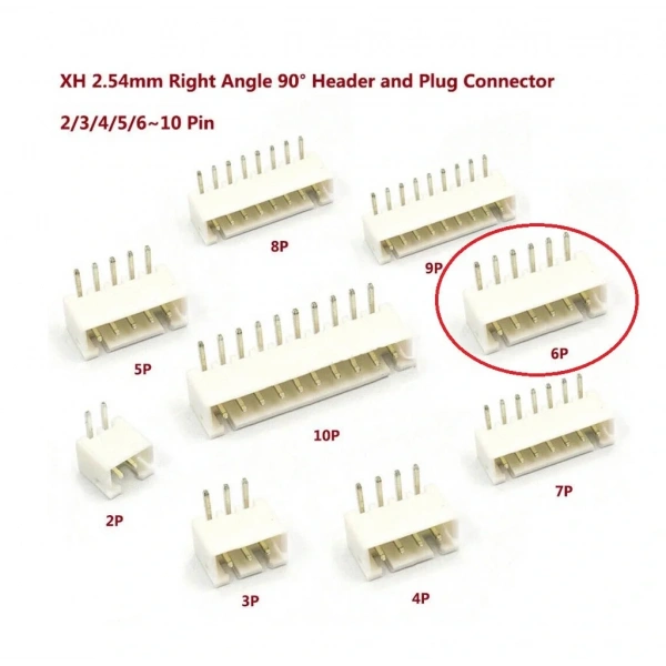 6 Pin JST-XH 2.54 Tunik Konnektör Erkek Eğik 90°