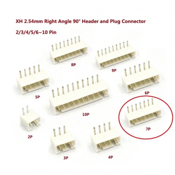7 Pin JST-XH 2.54 Tunik Konnektör Erkek Eğik 90°