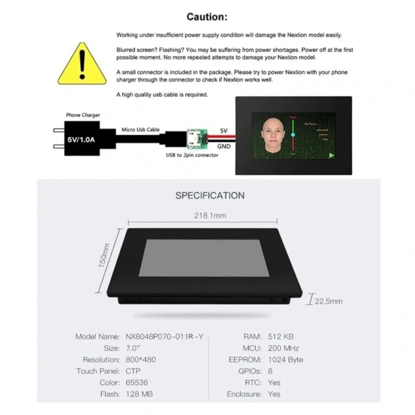 7.0 Inch Nextion R-Rezistif Ekran NX8048P070-011R-Y