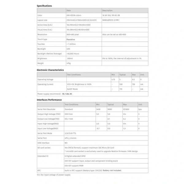 7.0 Inch Nextion R-Rezistif Ekran NX8048P070-011R-Y