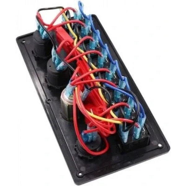 8li ON-OFF Kırmızı Işıklı Anahtar Panel 2x5V USB 2xÇakmaklık ve Voltaj Göstergeli