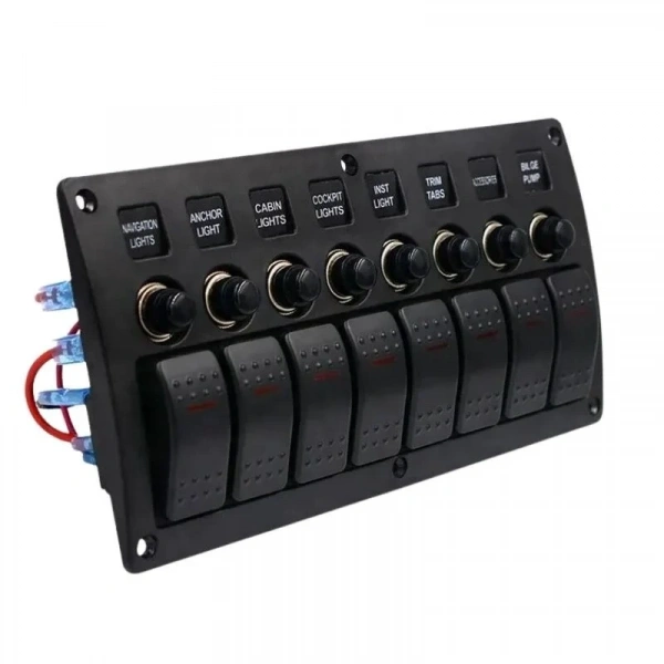 8li ON-OFF Kırmızı Işıklı Anahtar Switch Panel - Aşırı Akım Korumalı