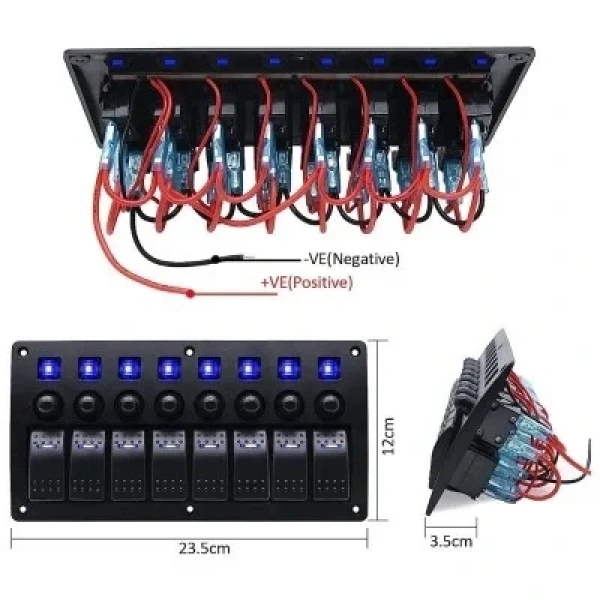 8li ON-OFF Mavi Işıklı Anahtar Switch Panel - Aşırı Akım Korumalı