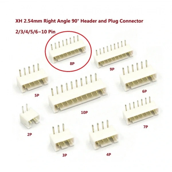 8 Pin JST-XH 2.54 Tunik Konnektör Erkek Eğik 90°