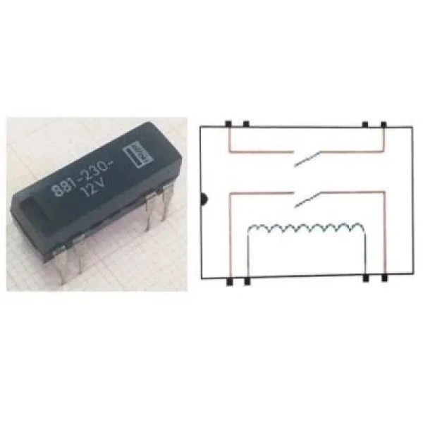 881-230-12V Reed Röle Çift Kontak N/O 12VDC 0.5A