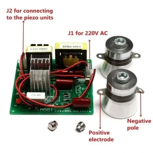 AC 220V Ultrasonik Temizleyici Sürücü Kartı + 2 Adet 50W 40KHZ Transdüser