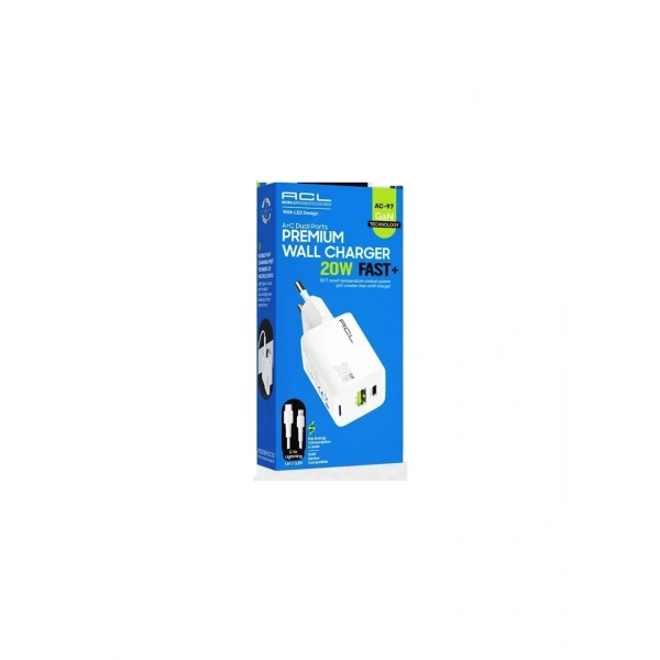 AC-97 20 Watt 1xUSB-A 1xUSB-C 1mt Type-C to Lightning Kablo Duvar Şarj Aleti