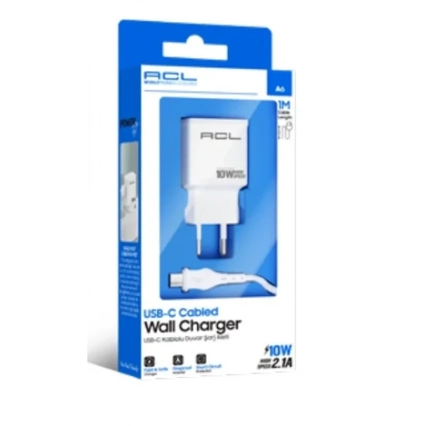 ACL A6 2.1A 10 W 1xUSB-A USB-C Kablo Şarj Makinesi