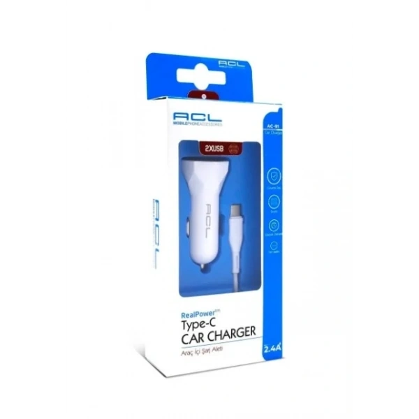 ACL AC-91 2.4A 10W 2xUSB 1mt Type-C Kablolu Araç İçi Şarj Aleti