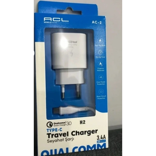 ACL H2 3.4A 18Watt Q.C 3.0 1xUSB-B 1mt USB-C Kablolu Şarj