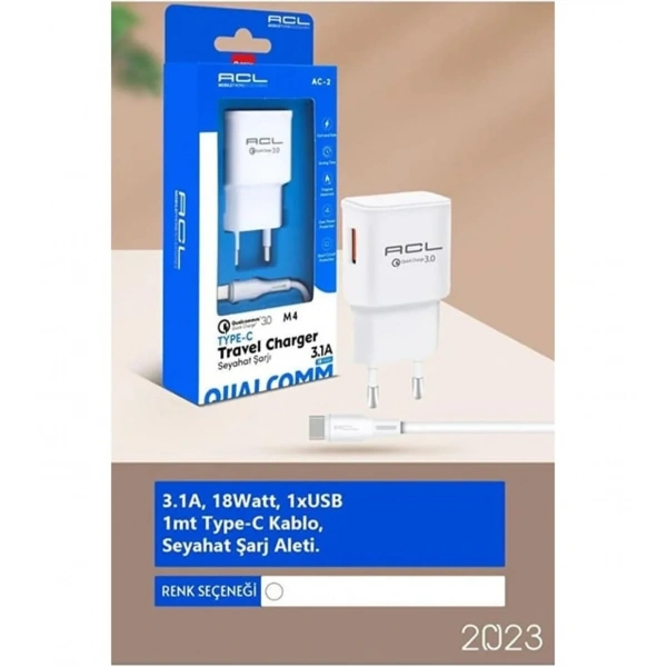ACL M4 3.1A 18 Watt 1xUSB-A Type-C Kablolu Şarj Aleti