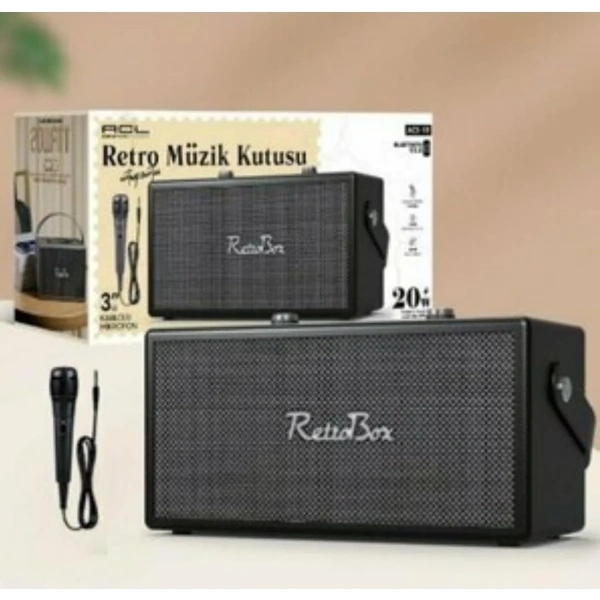 ACS-19 20W Gücünde 2x3 İnç Hoparlörlü Mikrofonlu Retro Müzik Kutusu