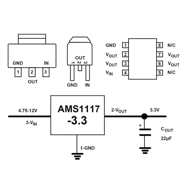AMS1117 5V to 3.3V Step-Down Güç Kaynağı Modülü