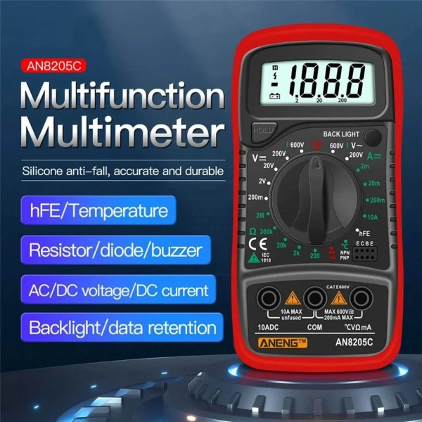Aneng AN8205C Dijital Multimetre (Kırmızı)