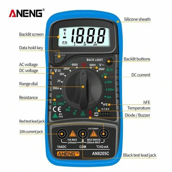 Aneng AN8205C Dijital Multimetre (Mavi)