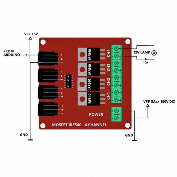 Arduino 4 Kanallı IRF540 MOSFET Modülü