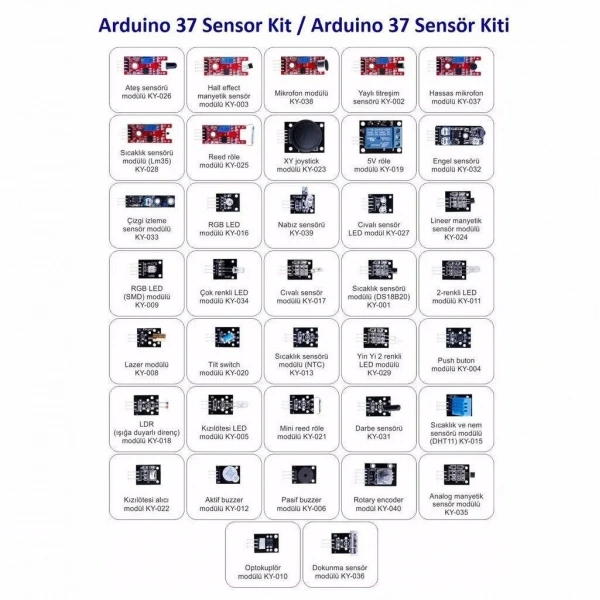Arduino Uyumlu Sensör Modül Seti Sensor Kit 37 Parça Karton Kutulu