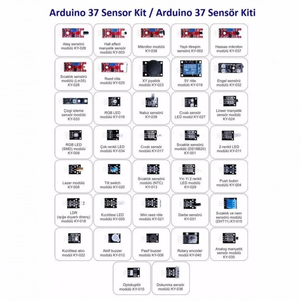 Arduino Uyumlu Sensör Modül Seti-Sensor Kit 37 Parça Plastik Kutulu
