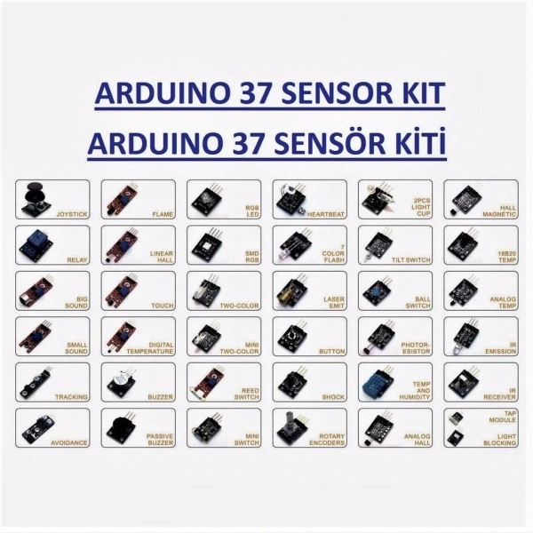 Arduino Uyumlu Sensör Modül Seti-Sensor Kit 37 Parça Plastik Kutulu