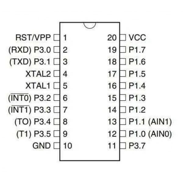 AT89C2051-12PU DIP-20 12MHz Mikrodenetleyici