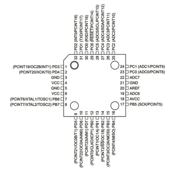 ATMEGA328PU-TH SMD 8-Bit 20MHz Mikrodenetleyici TQFP-32