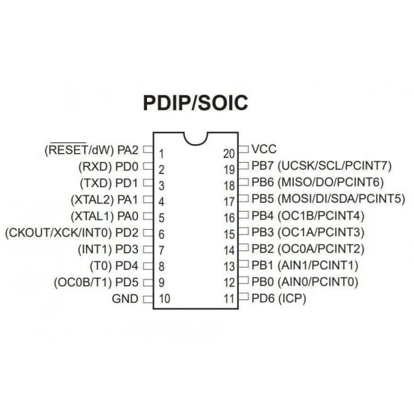ATTINY2313-20PU DIP-20 20MHz Mikrodenetleyici