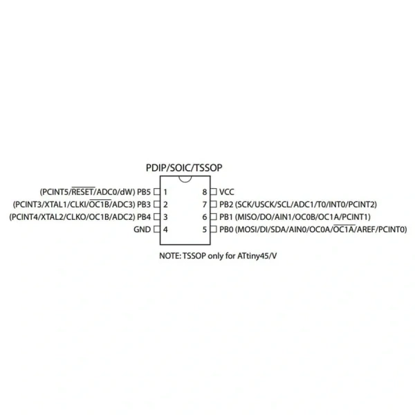 ATtiny45-20SU SMD 8-Bit 20MHz Mikrodenetleyici SOIC-8