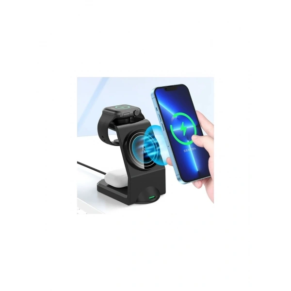 AW23 3-in-1 15W 3A USB-C Girişli Işıklı Kablosuz Şarj Standı