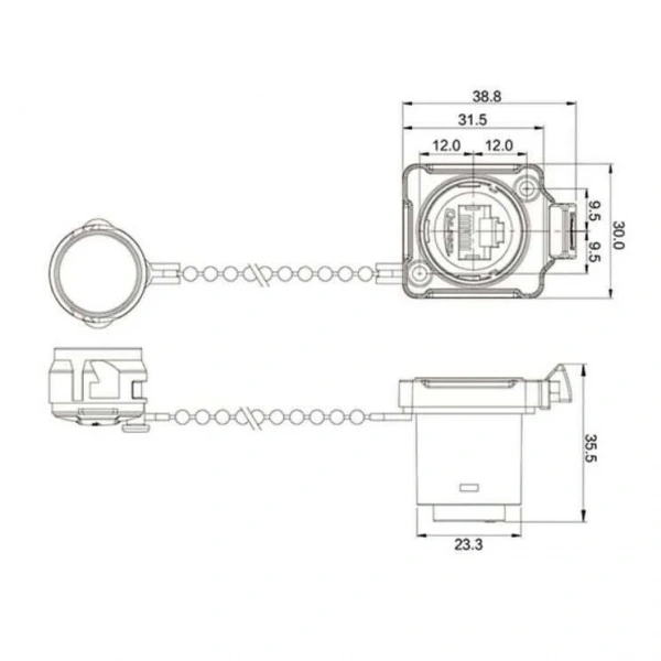 BD-24-J/RJ45/213/SX-42-201A Su Geçirmez Ethernet Konnektörü - Dişi