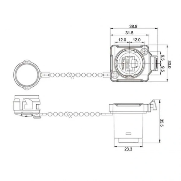 BD-24-J/RJ45/213/SX-43-201 Su Geçirmez Ethernet Konnektörü - Dişi