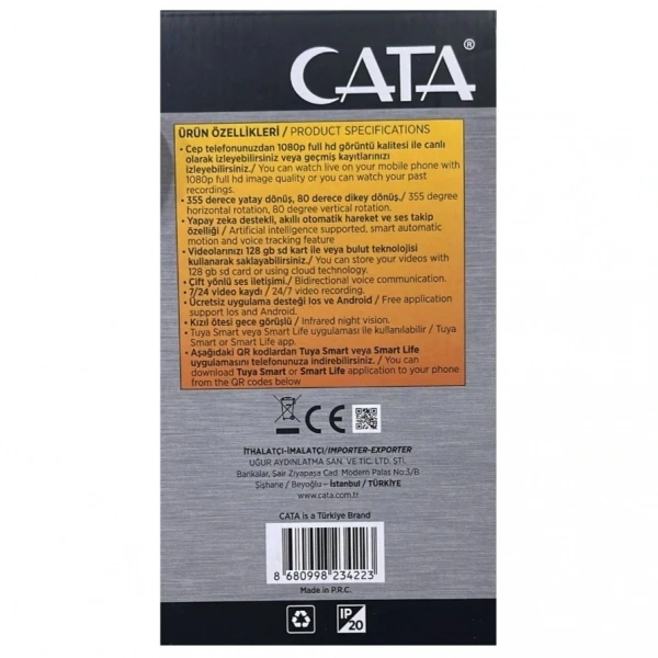 Cata CT-4050 Gece Görüşlü Full HD-1080p 360° Akıllı IP Kamera
