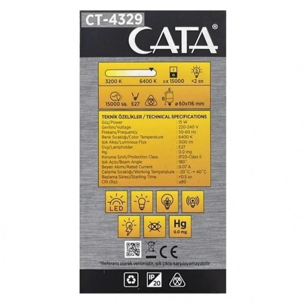 Cata CT-4329 15W E27 6400K Beyaz Led Ampul