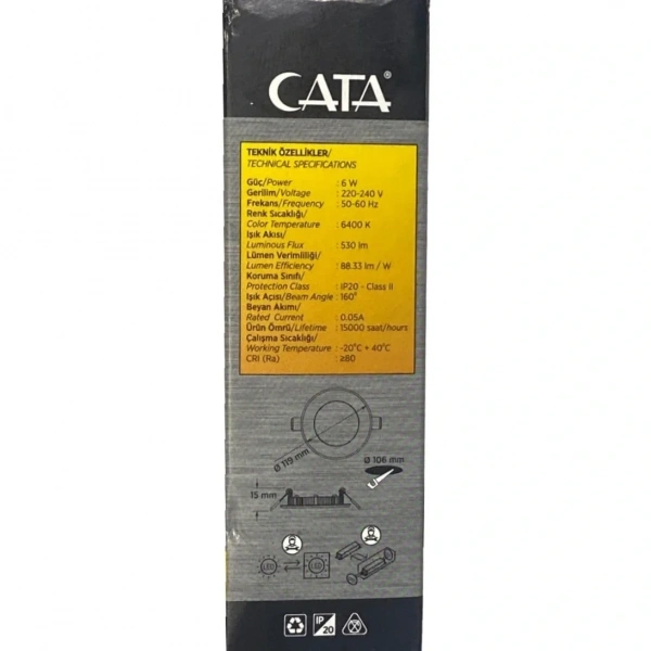 Cata CT-5145 6W 6400K Slim Panel Led Spot Beyaz Işık