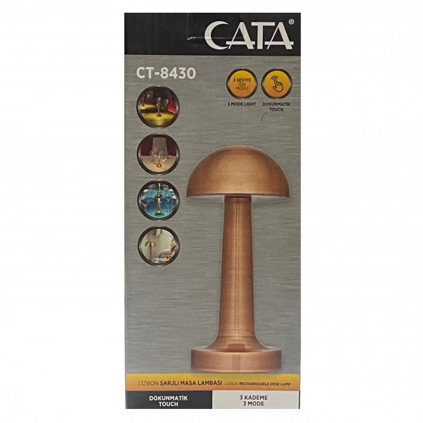 Cata CT-8430 Lizbon Dokunmatik Şarjlı Led Masa Lambası Bakır