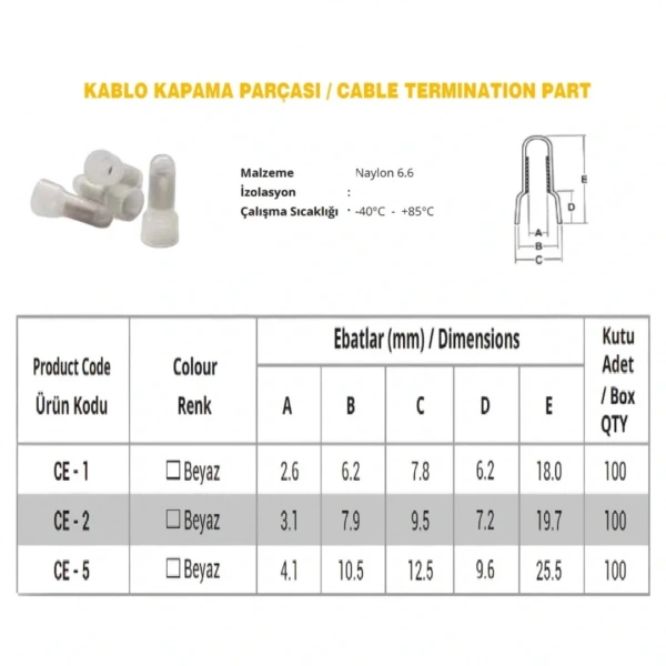 CE-2 1.5-2.5mm2 Kablo Ucu Kapama Terminali 100 Adet